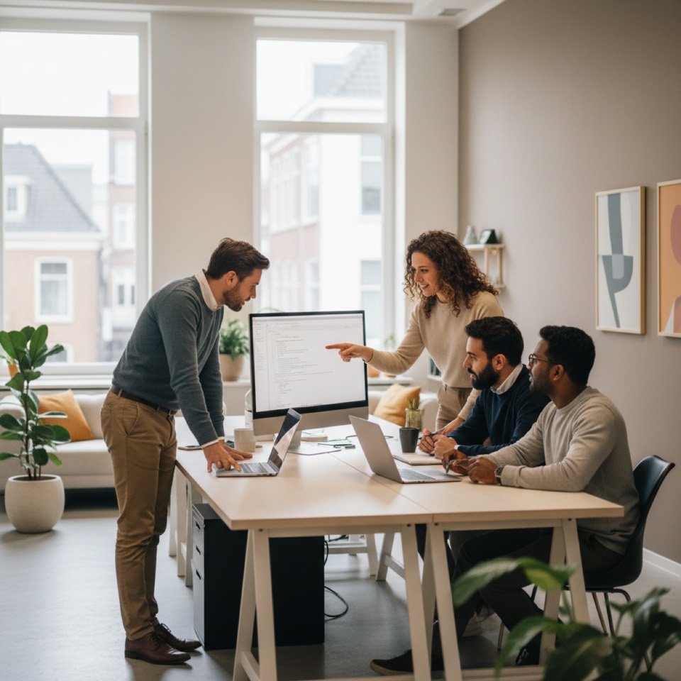 Het team van Springboard aan het werk in een modern Nederlands softwarekantoor